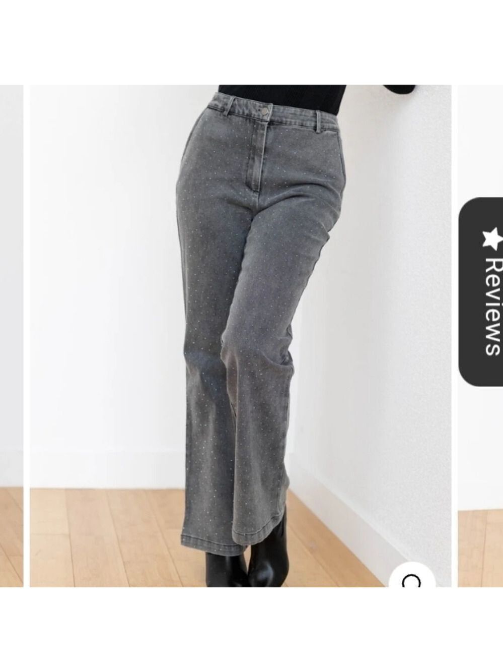 Skies Are Blue Gray Rhinestone Wide Leg Jeans Medium